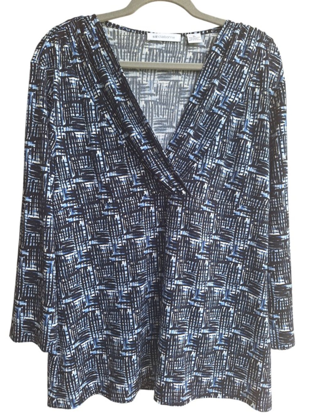 Liz & Co. V-Neck Geometric Abstract Brushstroke Top Sz XL